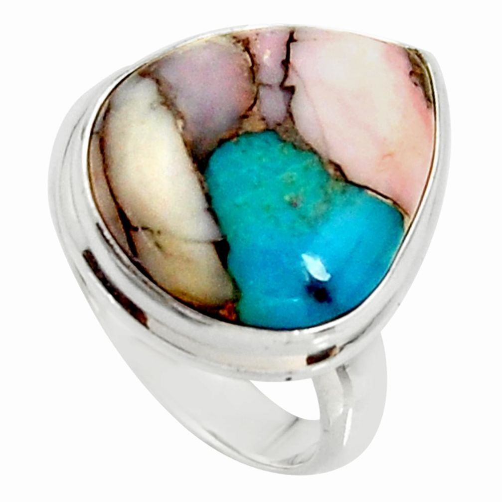 13.24cts natural pink opal in turquoise 925 sterling silver ring size 6.5 r34726