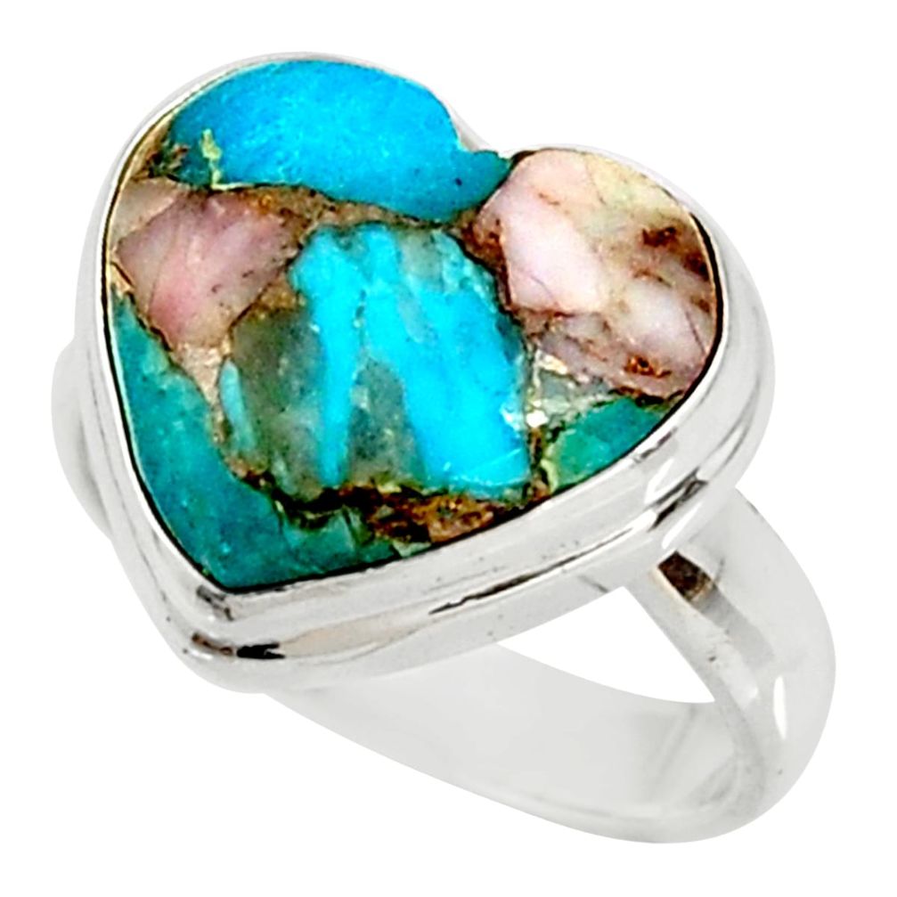 11.23cts natural pink opal in turquoise 925 sterling silver ring size 7 r34727