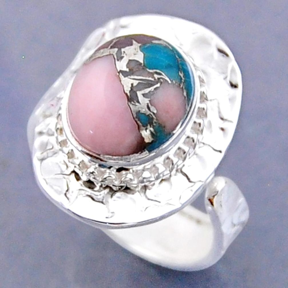 5.09cts natural pink opal in turquoise silver adjustable ring size 8.5 r54771