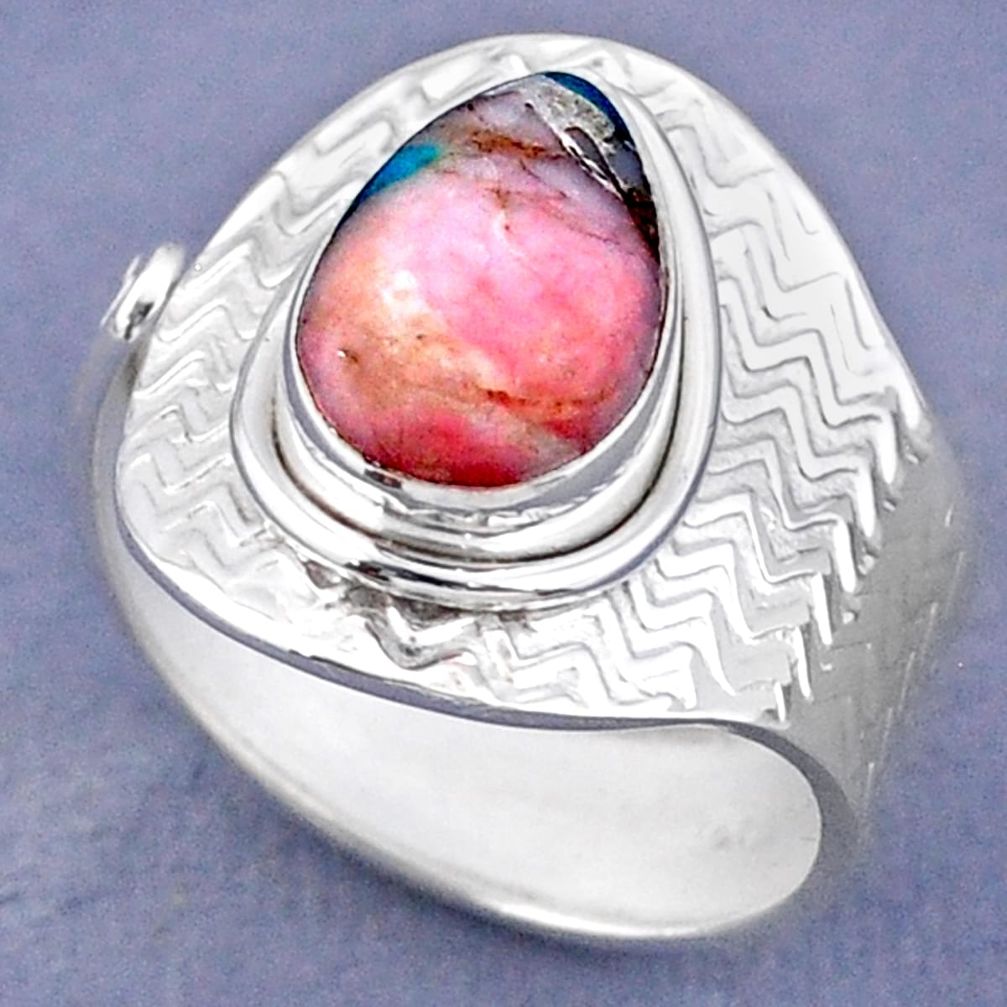 4.28cts natural pink opal in turquoise silver adjustable ring size 8.5 r63287