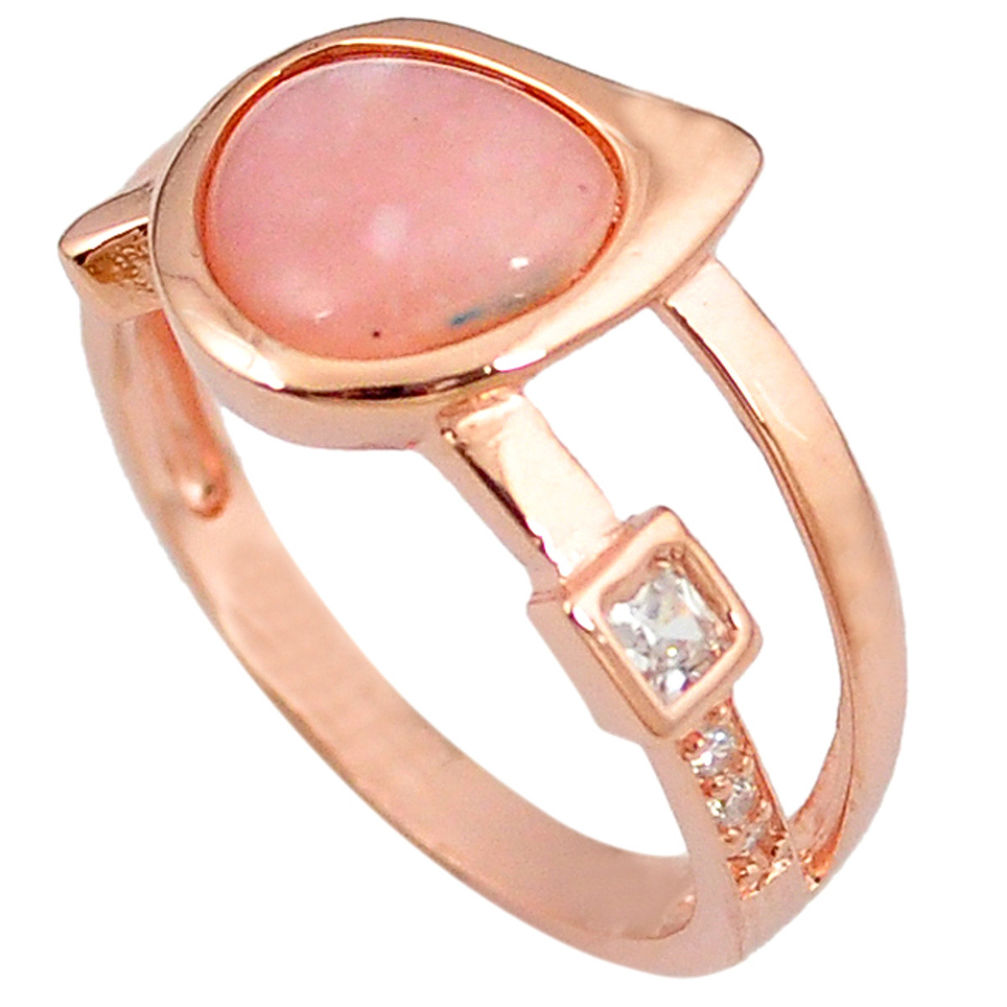 Natural pink opal topaz 925 silver 14k rose gold ring size 8.5 a59067 c15068