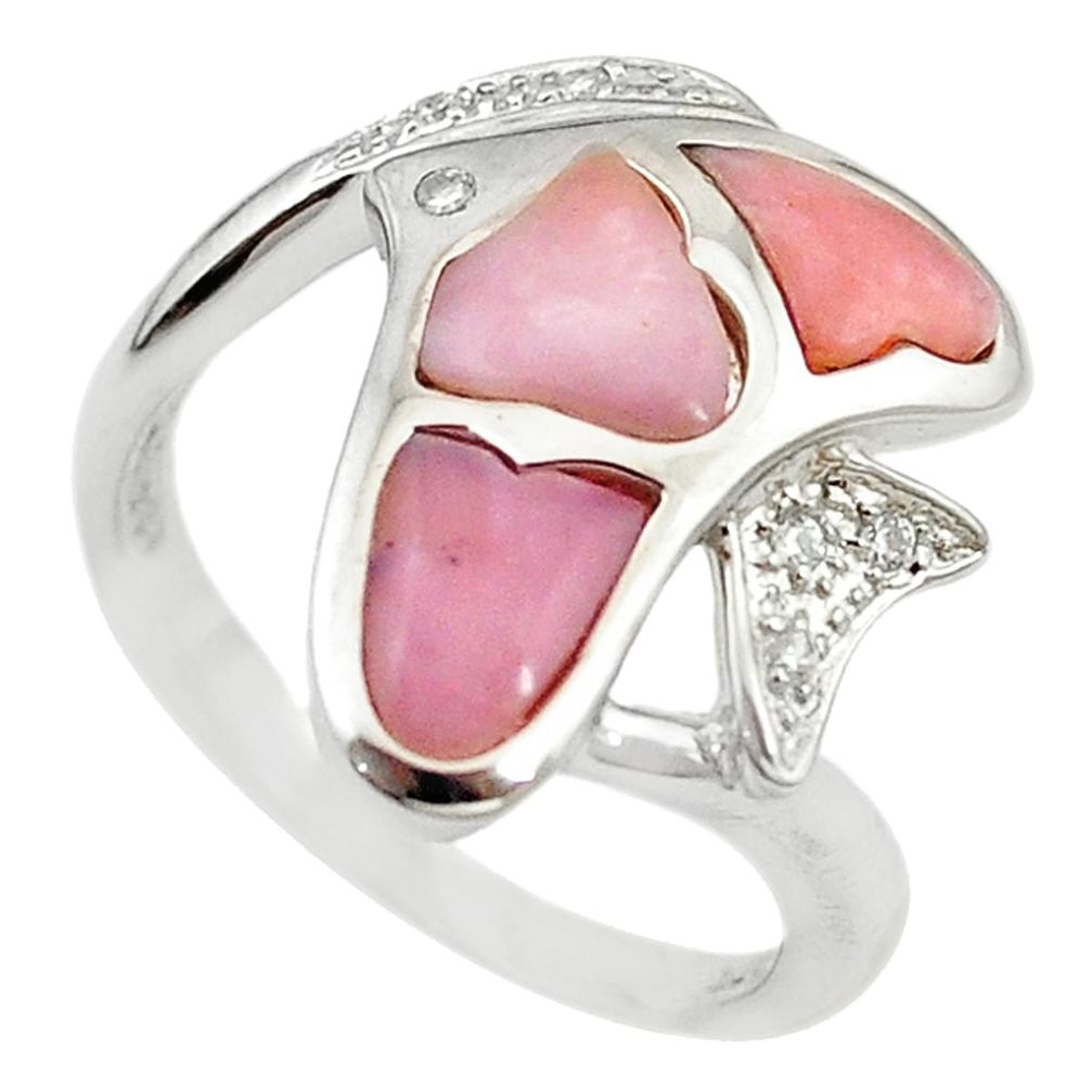 Natural pink opal topaz 925 sterling silver fish ring size 8.5 a68251 c15117