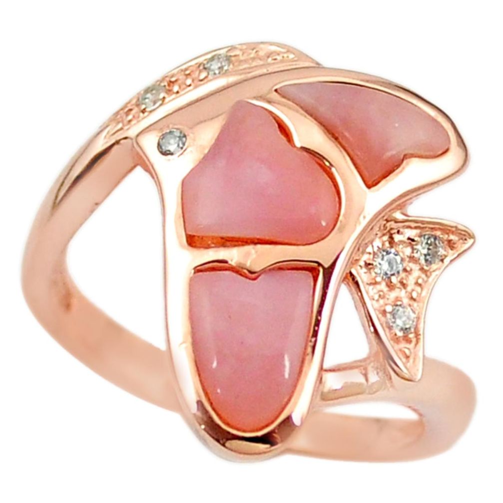 Natural pink opal topaz silver 14k rose gold fish ring size 8.5 a68230 c15102