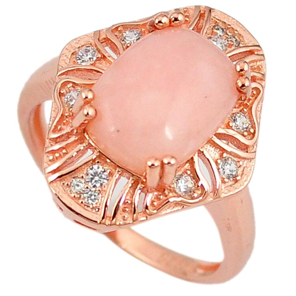 Natural pink opal white topaz 925 silver 14k gold ring size 7.5 a59086 c15091