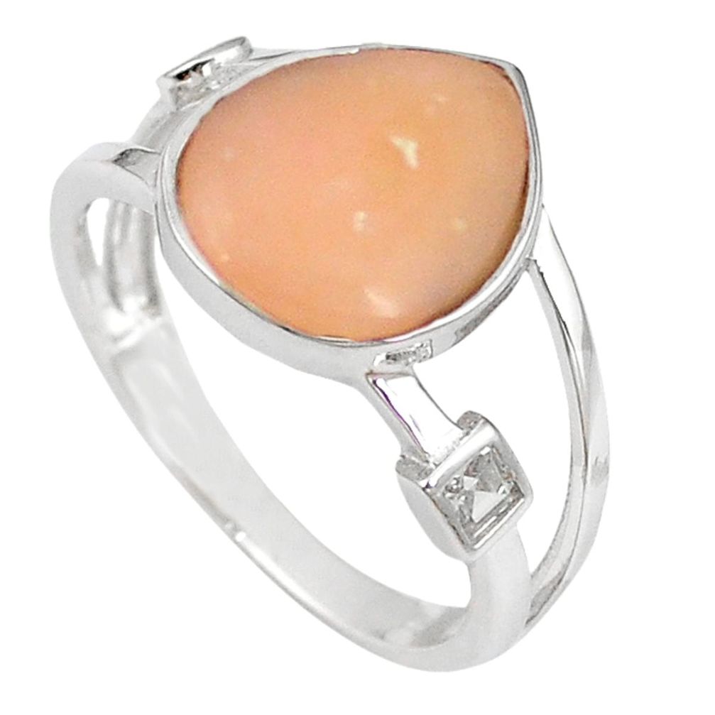 Natural pink opal white topaz 925 sterling silver ring size 7 a59014 c15072