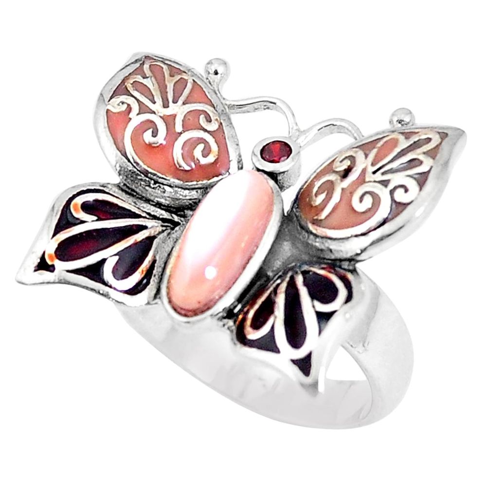 2.07cts natural pink pearl garnet 925 silver butterfly ring size 6.5 c15995
