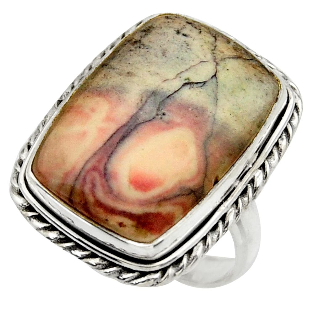 Natural pink porcelain jasper (sci fi) 925 silver solitaire ring size 8 r28658