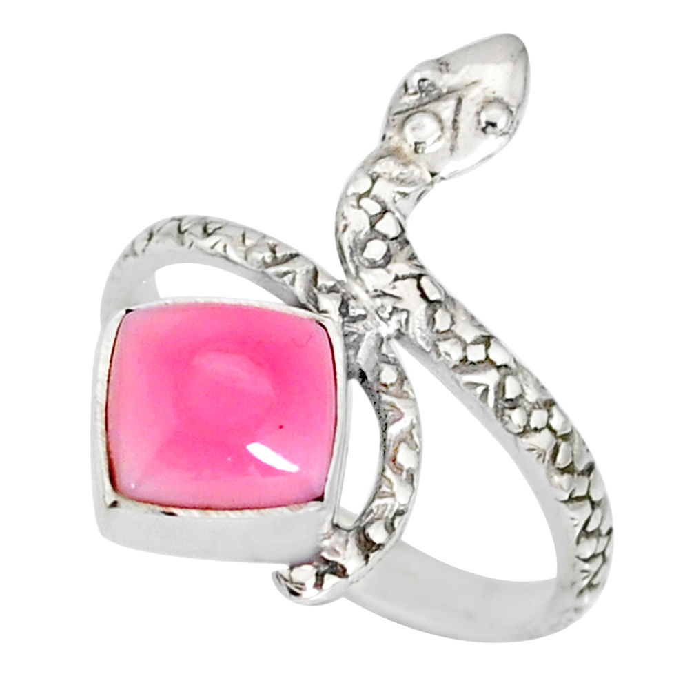 3.26cts natural pink queen conch shell 925 silver snake ring size 8.5 r78681