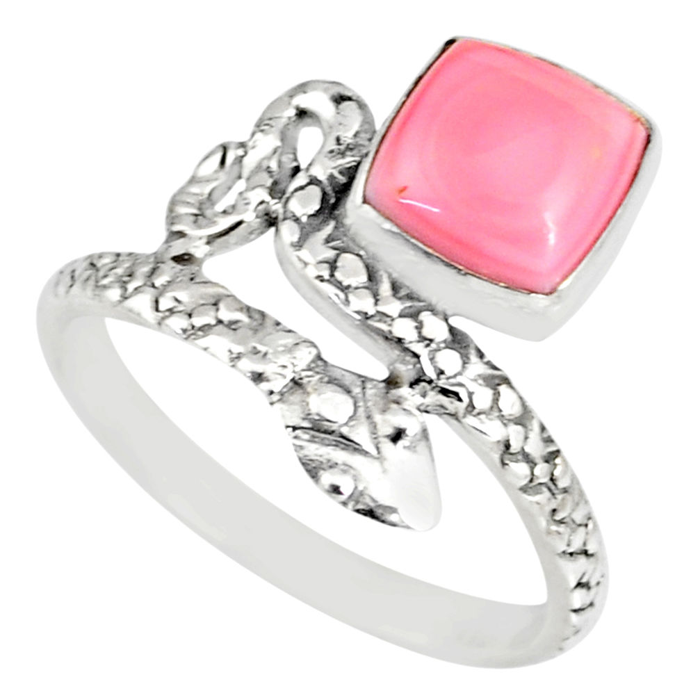 3.26cts natural pink queen conch shell 925 silver snake ring size 8.5 r82541