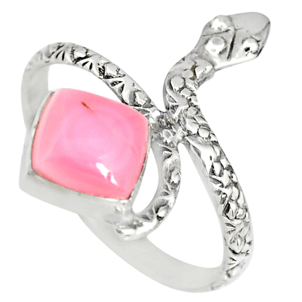 3.29cts natural pink queen conch shell 925 silver snake ring size 9.5 r82542