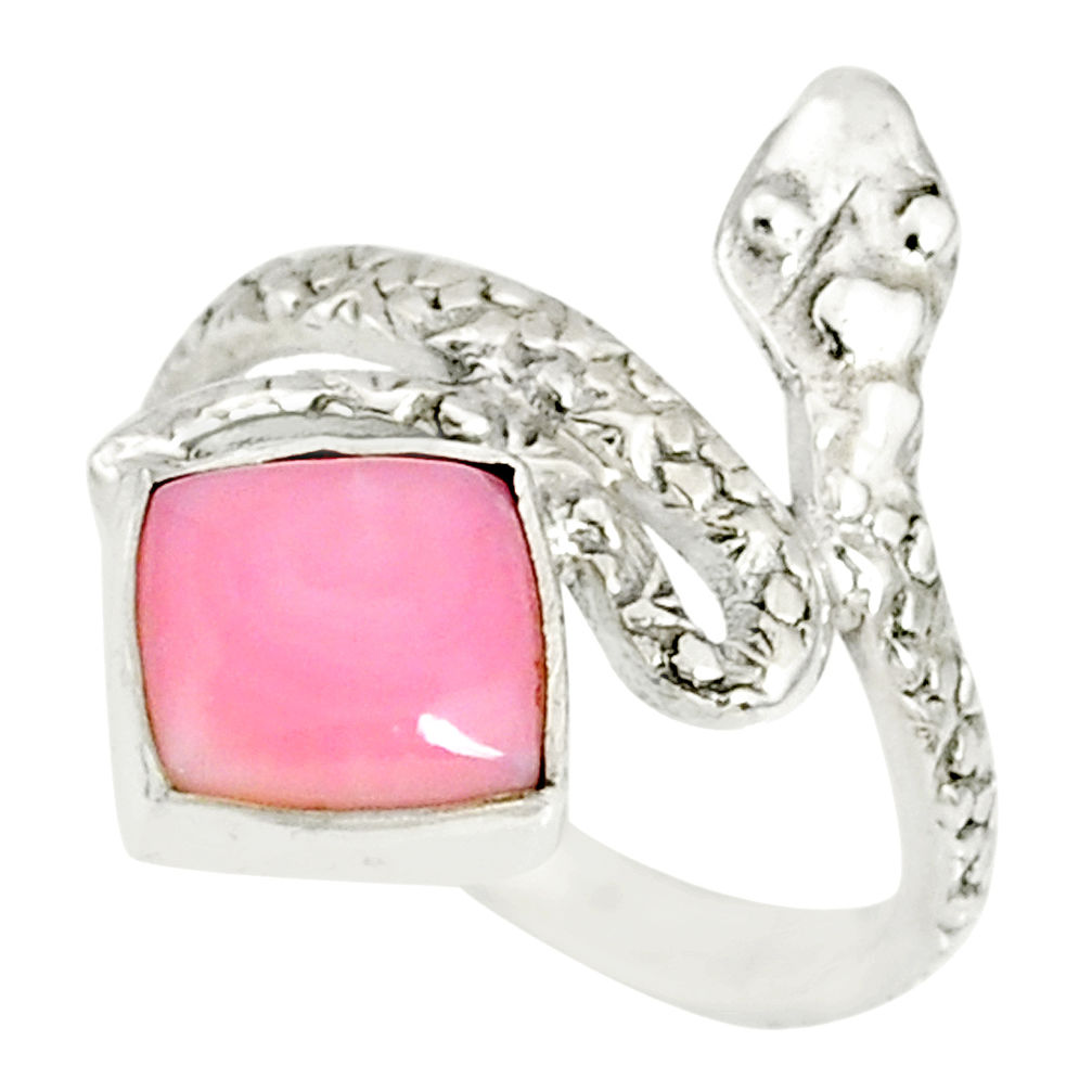 3.13cts natural pink queen conch shell 925 silver snake ring size 6 r78647