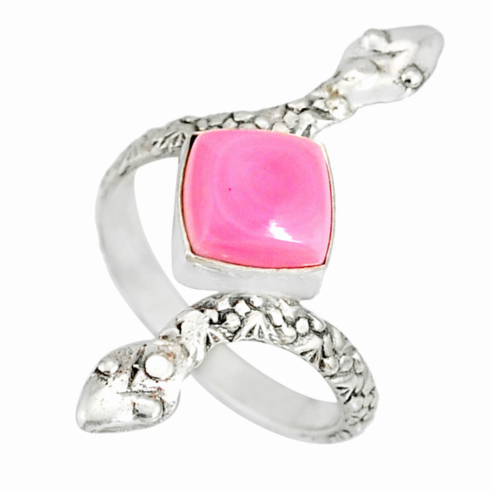 3.13cts natural pink queen conch shell 925 silver snake ring size 7 r78704