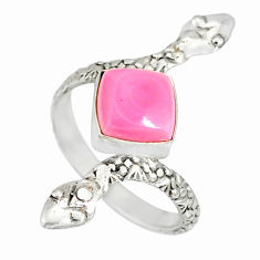 Clearance Sale- 3.13cts natural pink queen conch shell 925 silver snake ring size 7 r78704