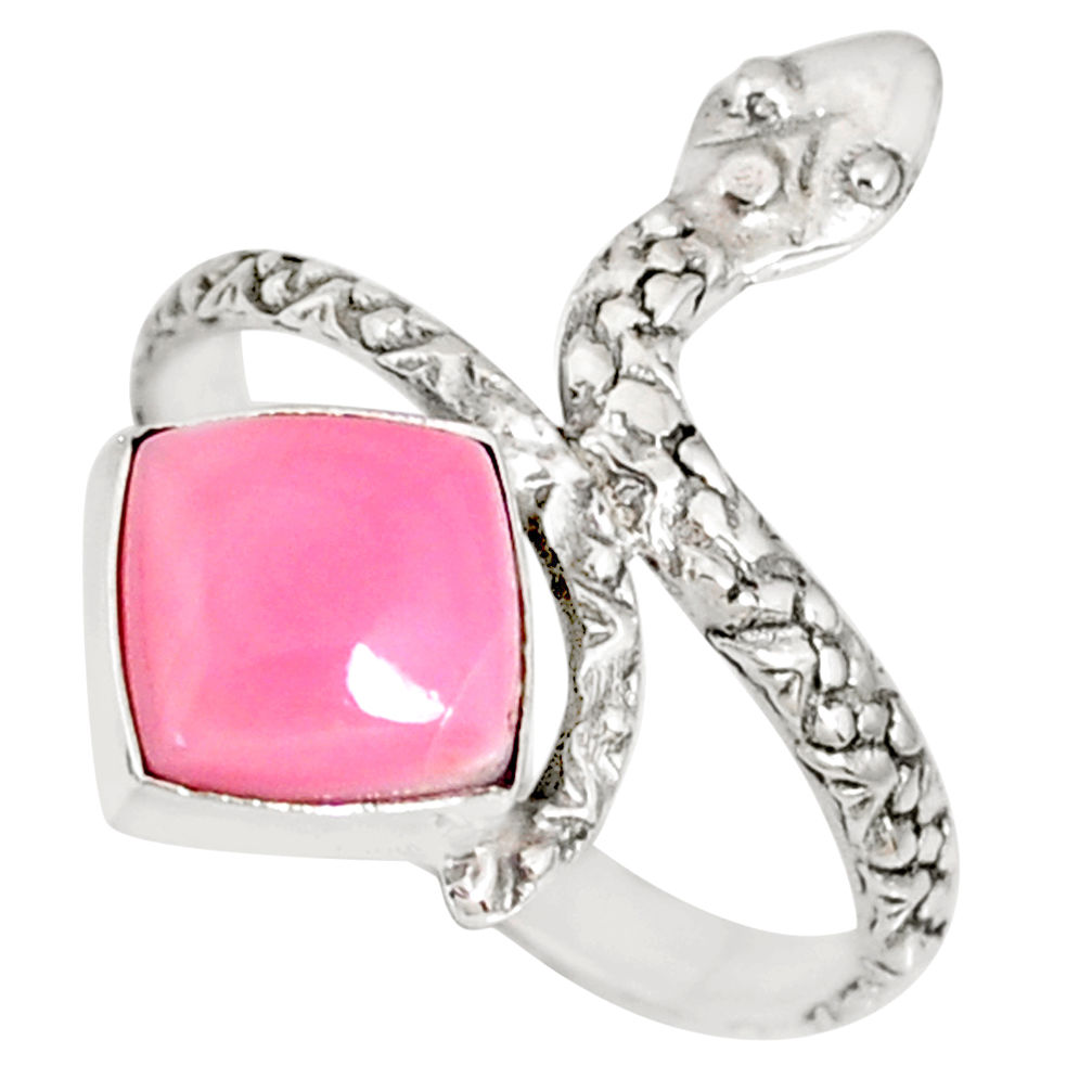3.26cts natural pink queen conch shell 925 silver snake ring size 8 r78682