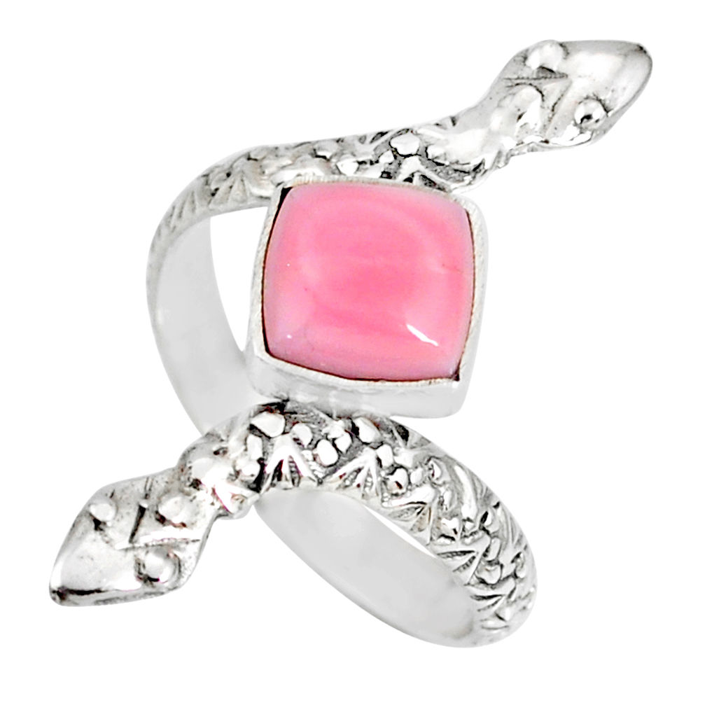 3.02cts natural pink queen conch shell 925 silver snake ring size 9 r78683