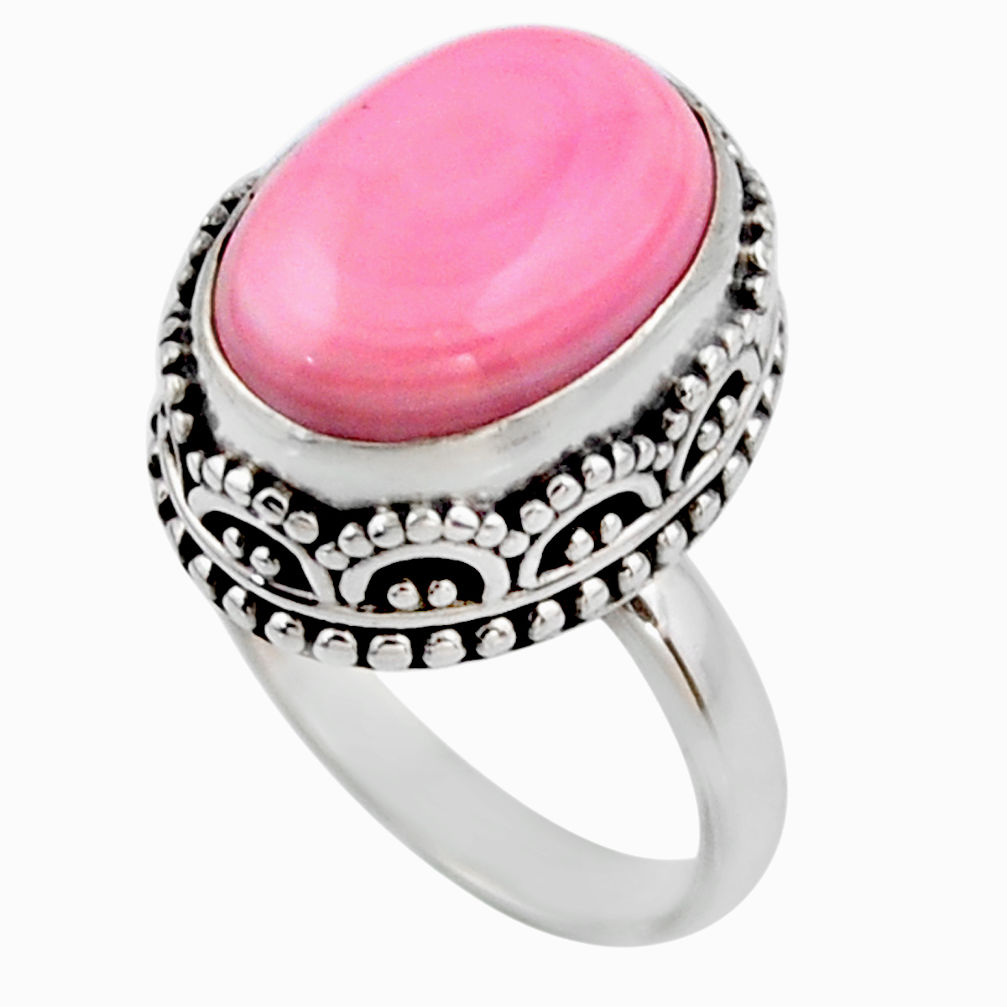 6.62cts natural pink queen conch shell 925 silver solitaire ring size 6.5 r53703