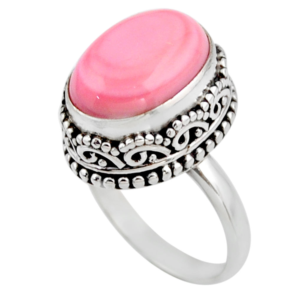 7.12cts natural pink queen conch shell 925 silver solitaire ring size 6.5 r53707