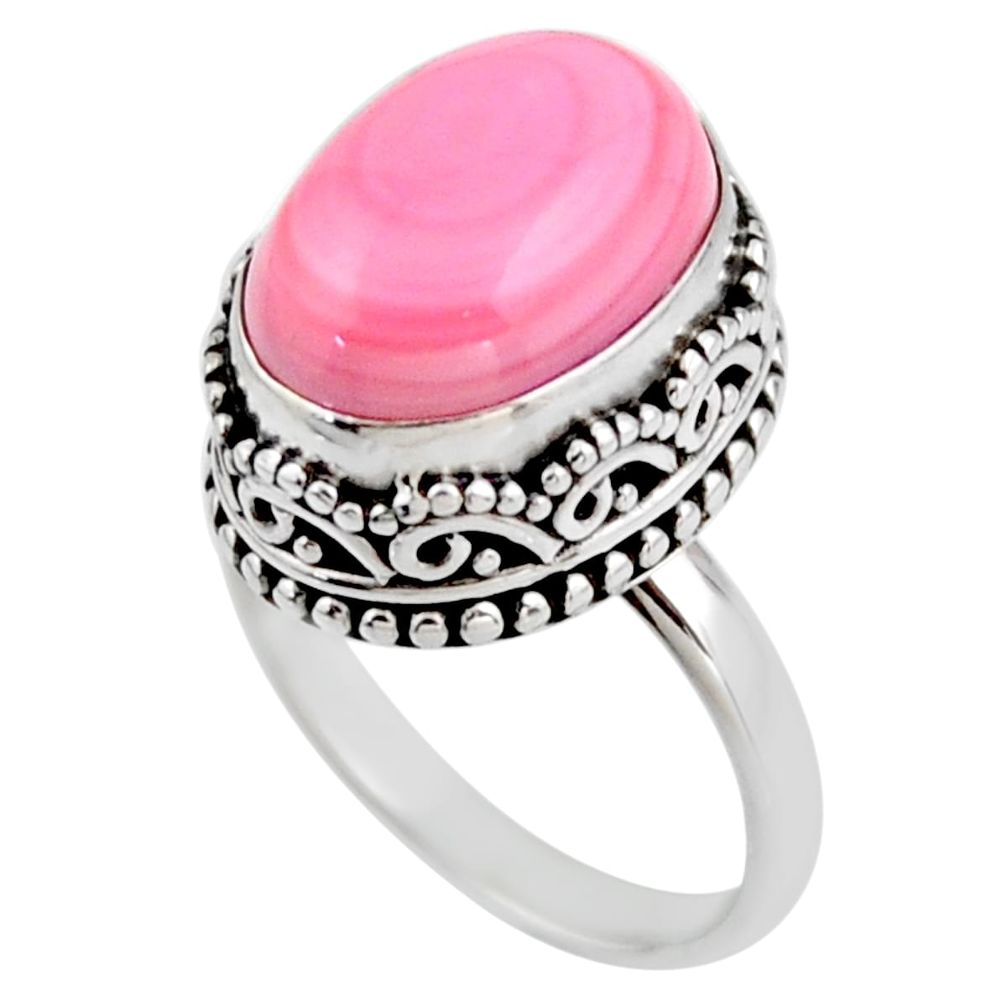 7.13cts natural pink queen conch shell 925 silver solitaire ring size 7 r53711