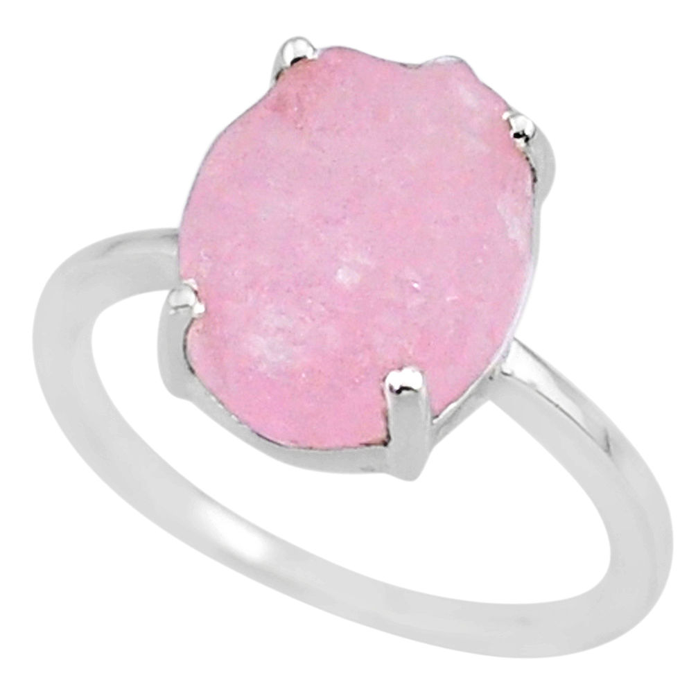 5.47cts natural pink raw morganite rough 925 sterling silver ring size 7 r88941