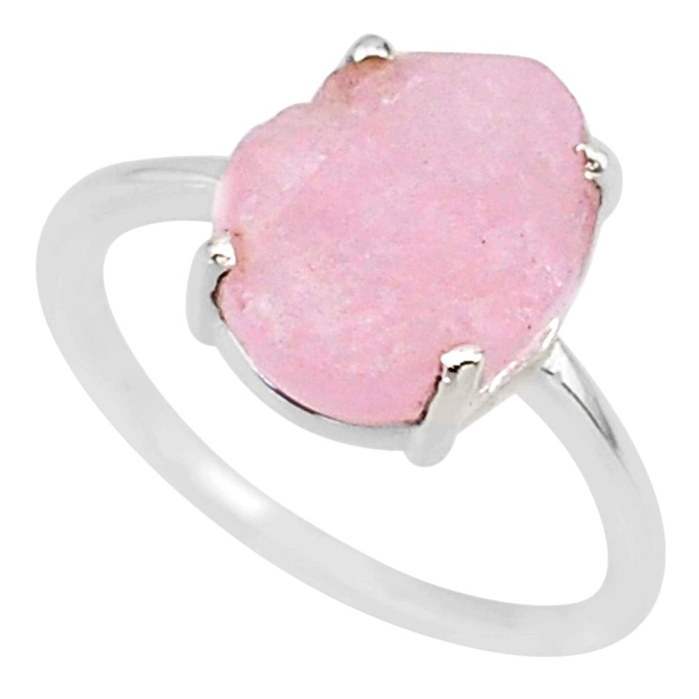 5.07cts natural pink raw morganite rough 925 sterling silver ring size 7 r88944