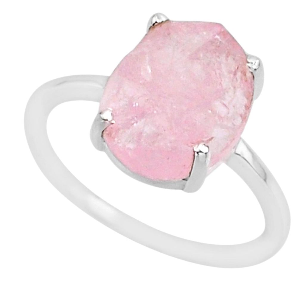 5.12cts natural pink raw morganite rough 925 sterling silver ring size 7 r88952