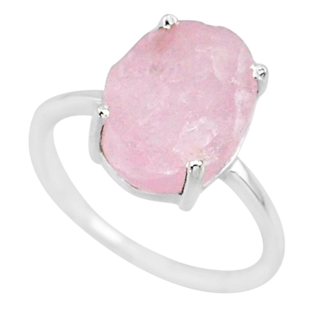 5.49cts natural pink raw morganite rough 925 sterling silver ring size 7 r88956