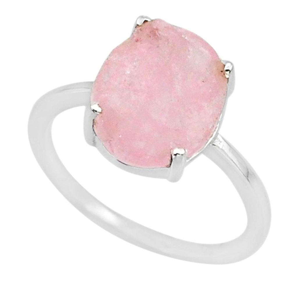 4.79cts natural pink raw morganite rough 925 sterling silver ring size 7 r88958