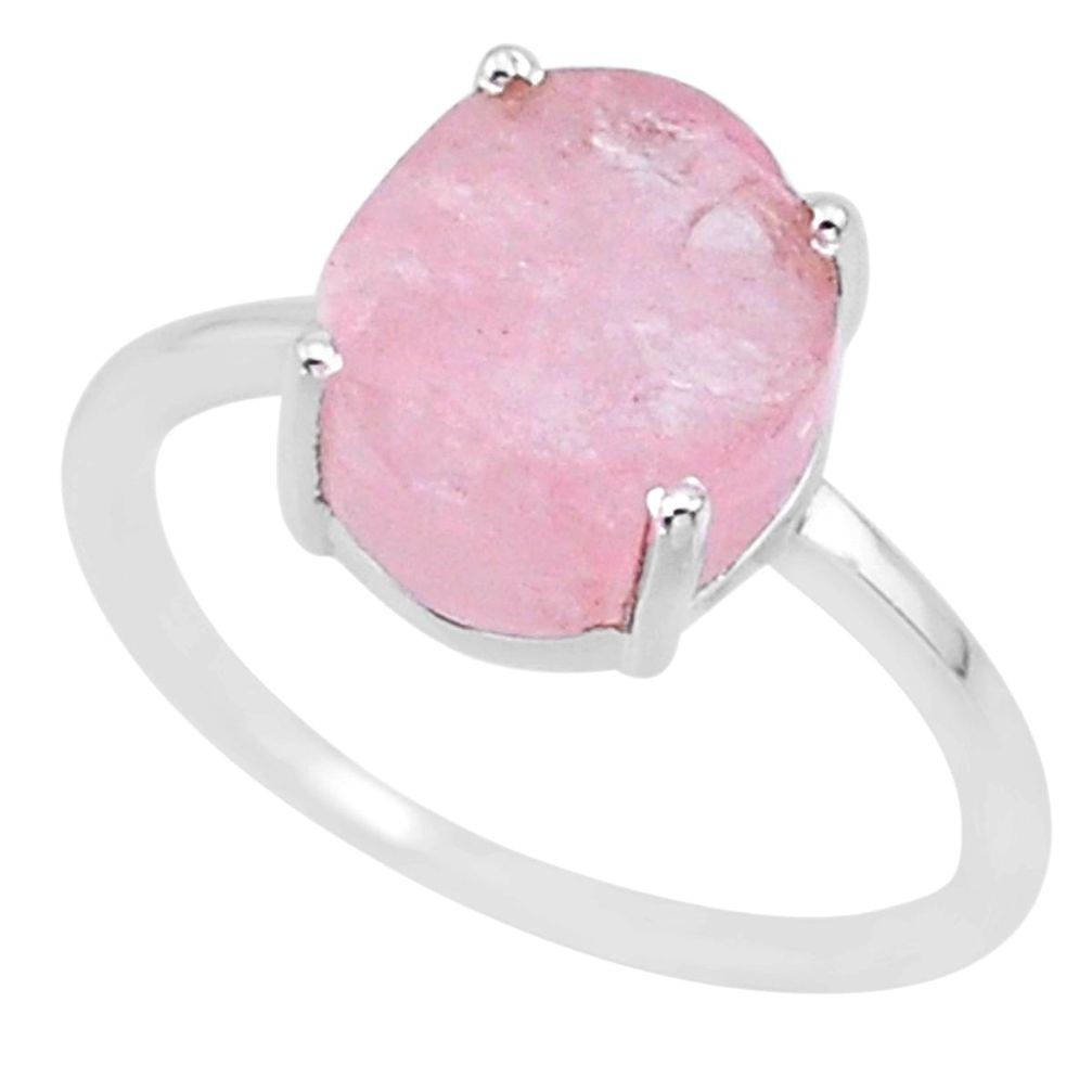 5.55cts natural pink raw morganite rough 925 sterling silver ring size 8 r88943