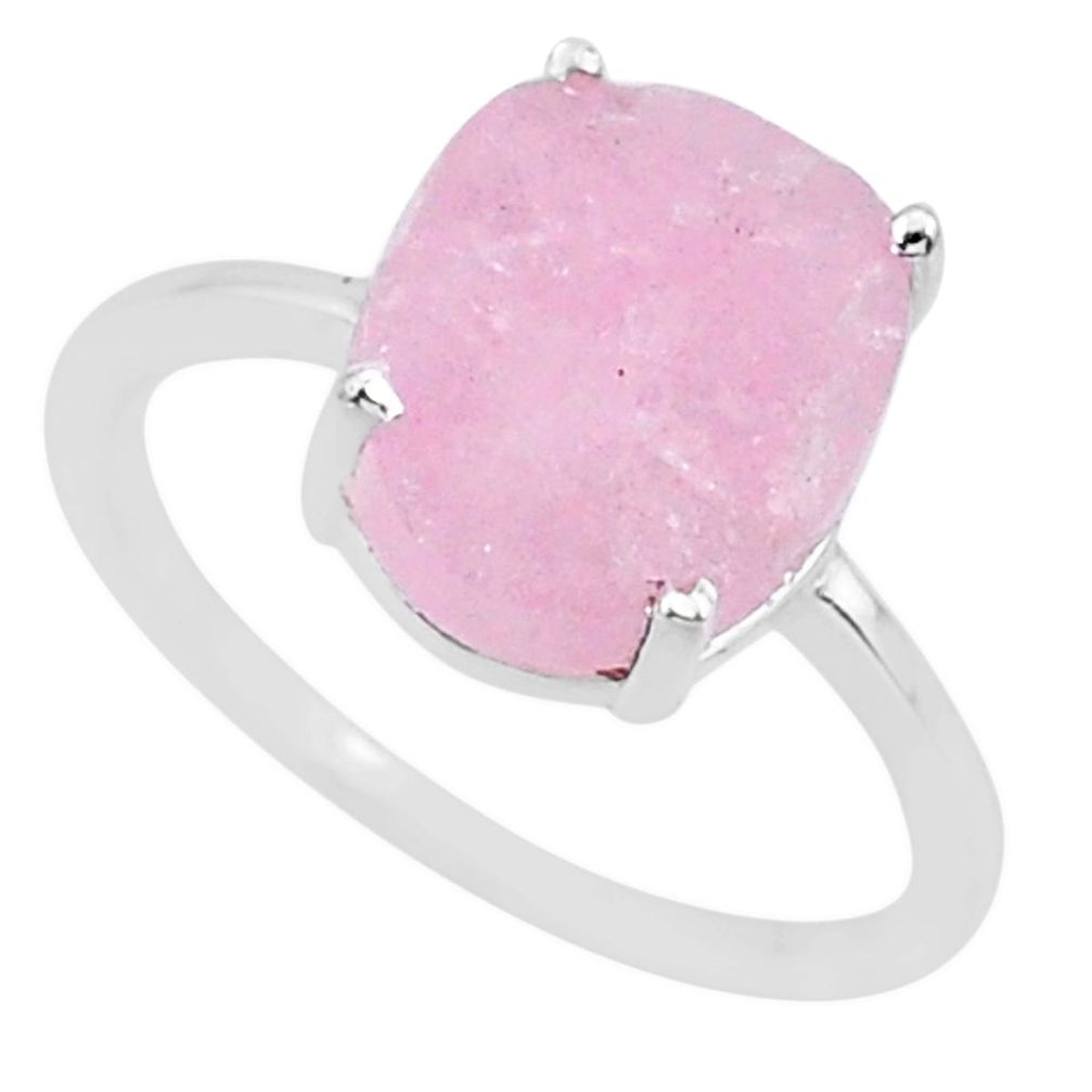 5.47cts natural pink raw morganite rough 925 sterling silver ring size 8 r88947