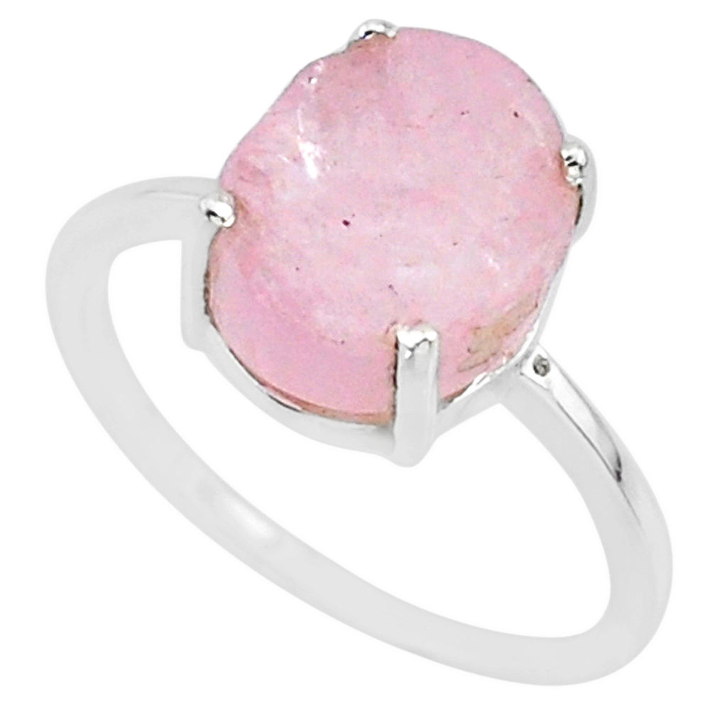 5.56cts natural pink raw morganite rough 925 sterling silver ring size 8 r88950