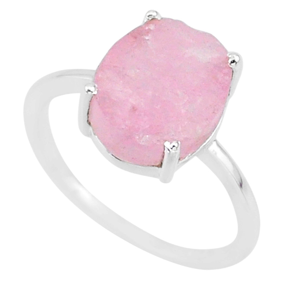 5.50cts natural pink raw morganite rough 925 sterling silver ring size 8 r88960