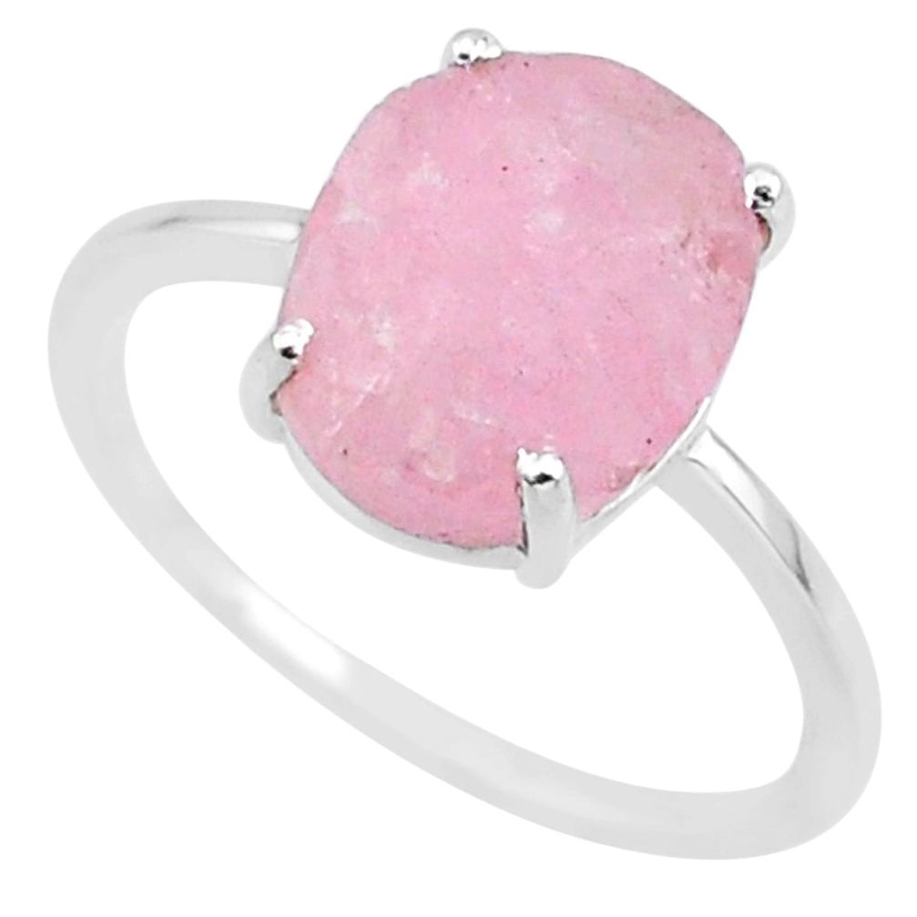 5.49cts natural pink raw morganite rough 925 sterling silver ring size 9 r88948