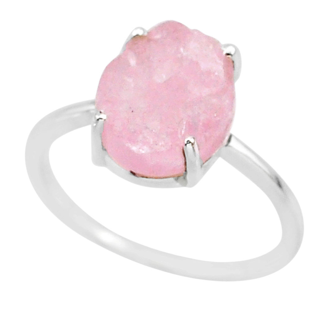 5.39cts natural pink raw morganite rough 925 sterling silver ring size 9 r88953