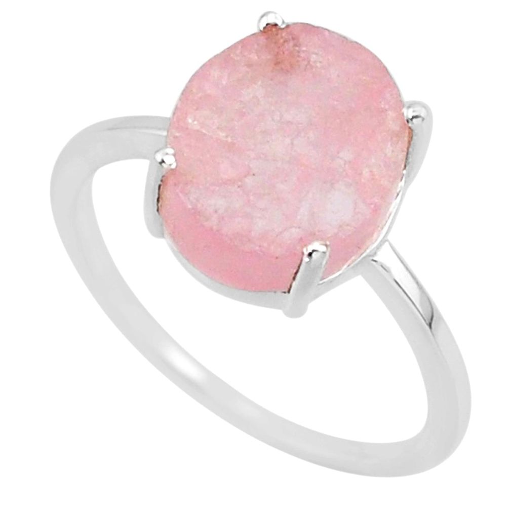 5.85cts natural pink raw morganite rough 925 sterling silver ring size 9 r88954