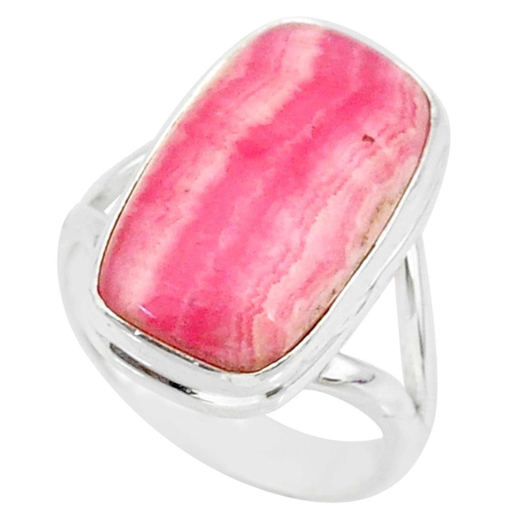 9.89cts natural pink rhodochrosite (argentina) 925 silver ring size 7 r88783