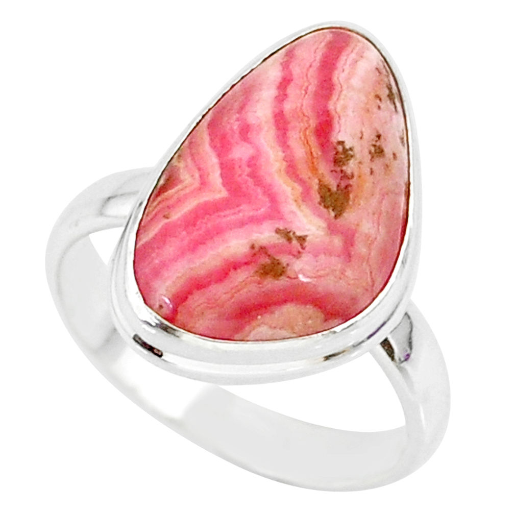 11.81cts natural pink rhodochrosite (argentina) 925 silver ring size 9 r88779