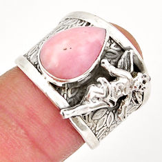 4.52cts natural pink rhodochrosite inca rose 925 silver angel ring size 7 y19063