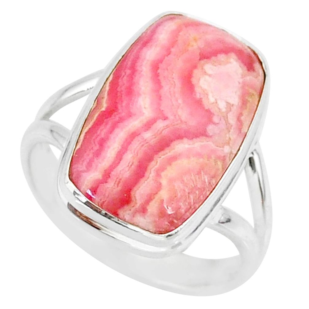 10.25cts natural pink rhodochrosite inca rose 925 silver ring size 8.5 r88796