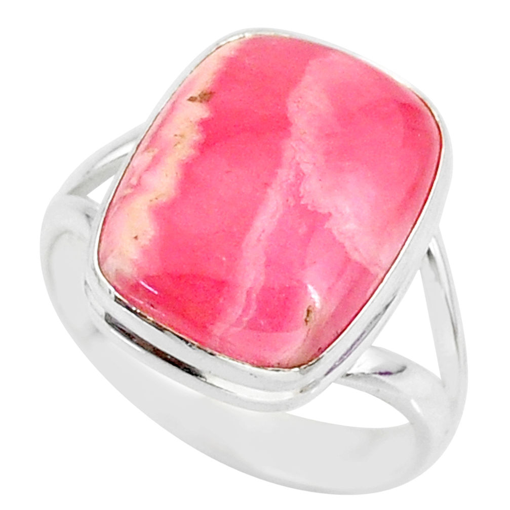 9.68cts natural pink rhodochrosite inca rose 925 silver ring size 8 r88797