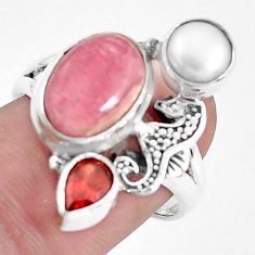 Clearance Sale- Natural pink rhodochrosite inca rose 925 silver seahorse ring size 8 p42763