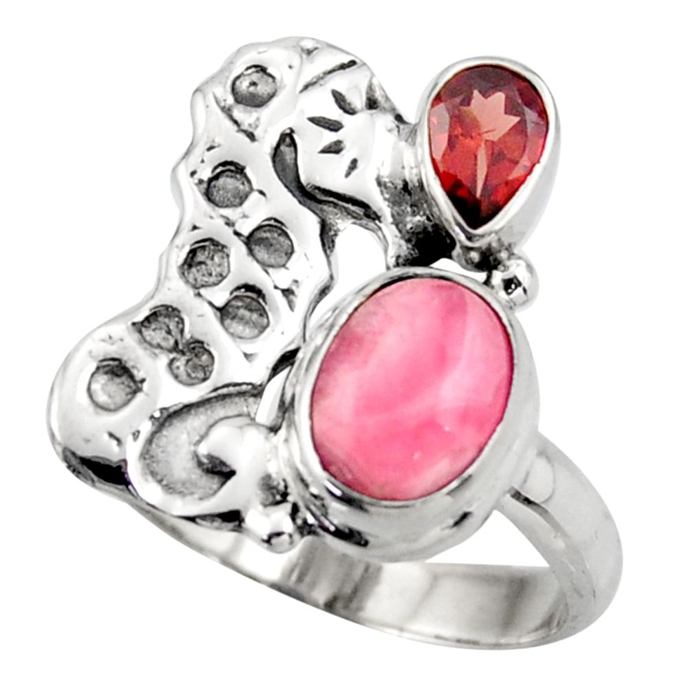 5.20cts natural pink rhodochrosite inca rose silver seahorse ring size 8 d46066