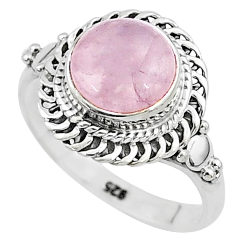 3.29cts natural pink rose quartz 925 silver solitaire ring jewelry size 6 t6006