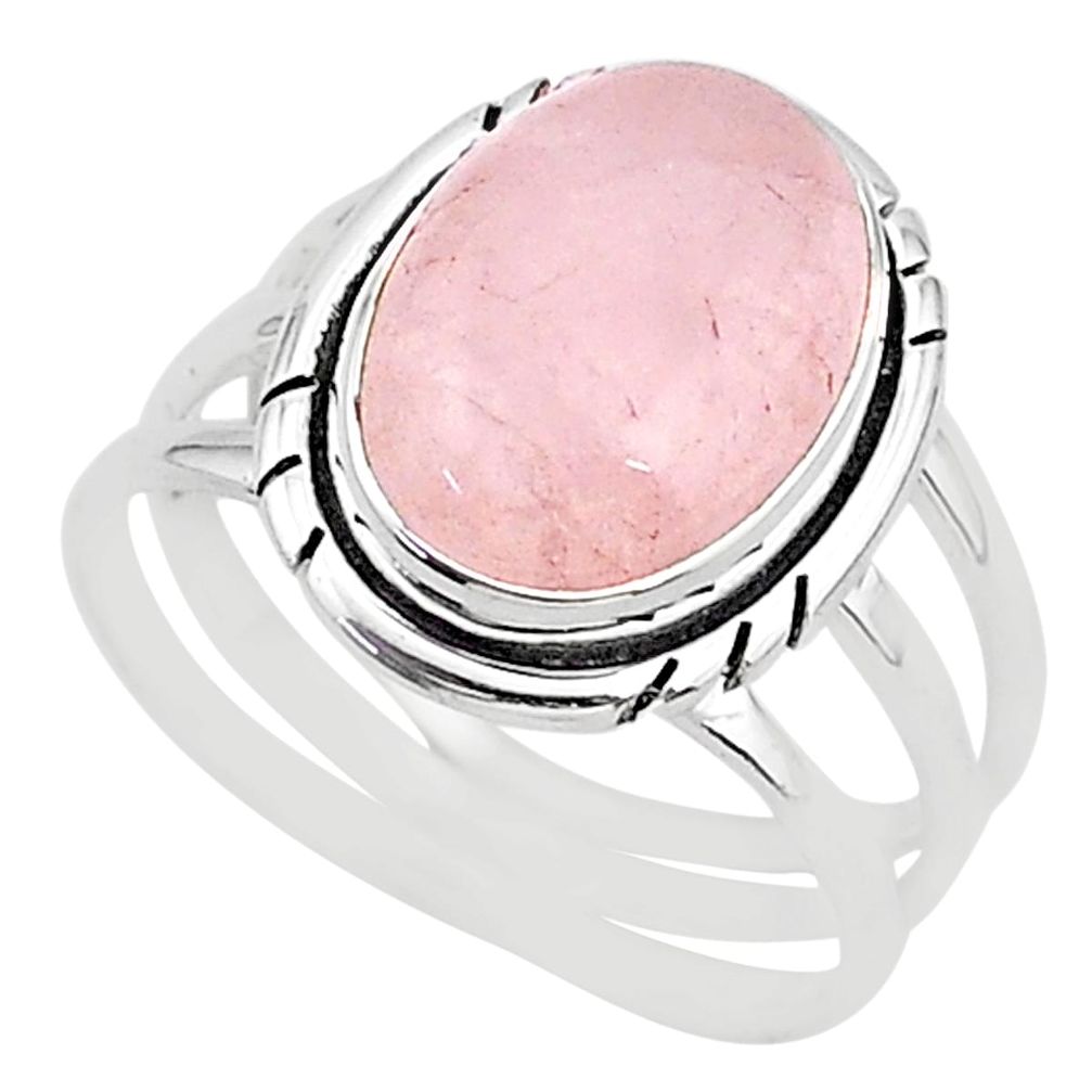 7.07cts natural pink rose quartz 925 silver solitaire ring jewelry size 8 r96585