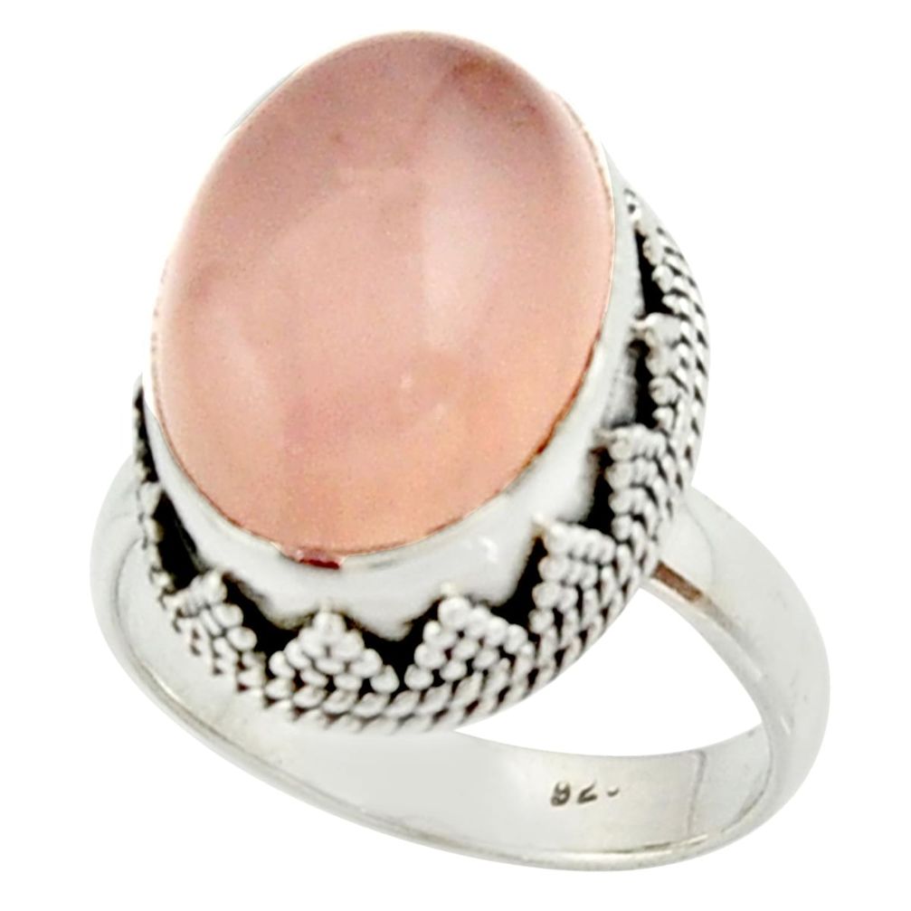 10.44cts natural pink rose quartz 925 silver solitaire ring size 8.5 r22327