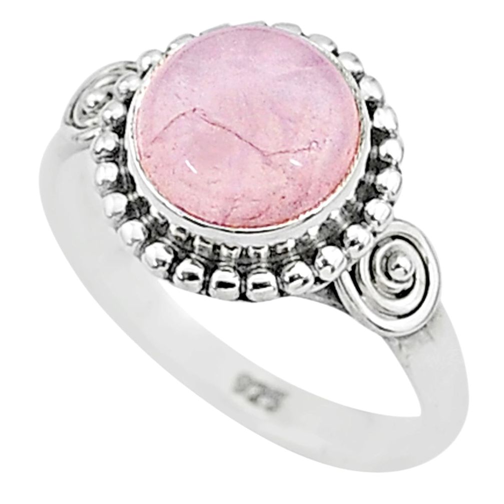 3.08cts natural pink rose quartz 925 silver solitaire ring size 5.5 t6003