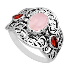 3.83cts natural pink rose quartz garnet 925 sterling silver ring size 7 y78804