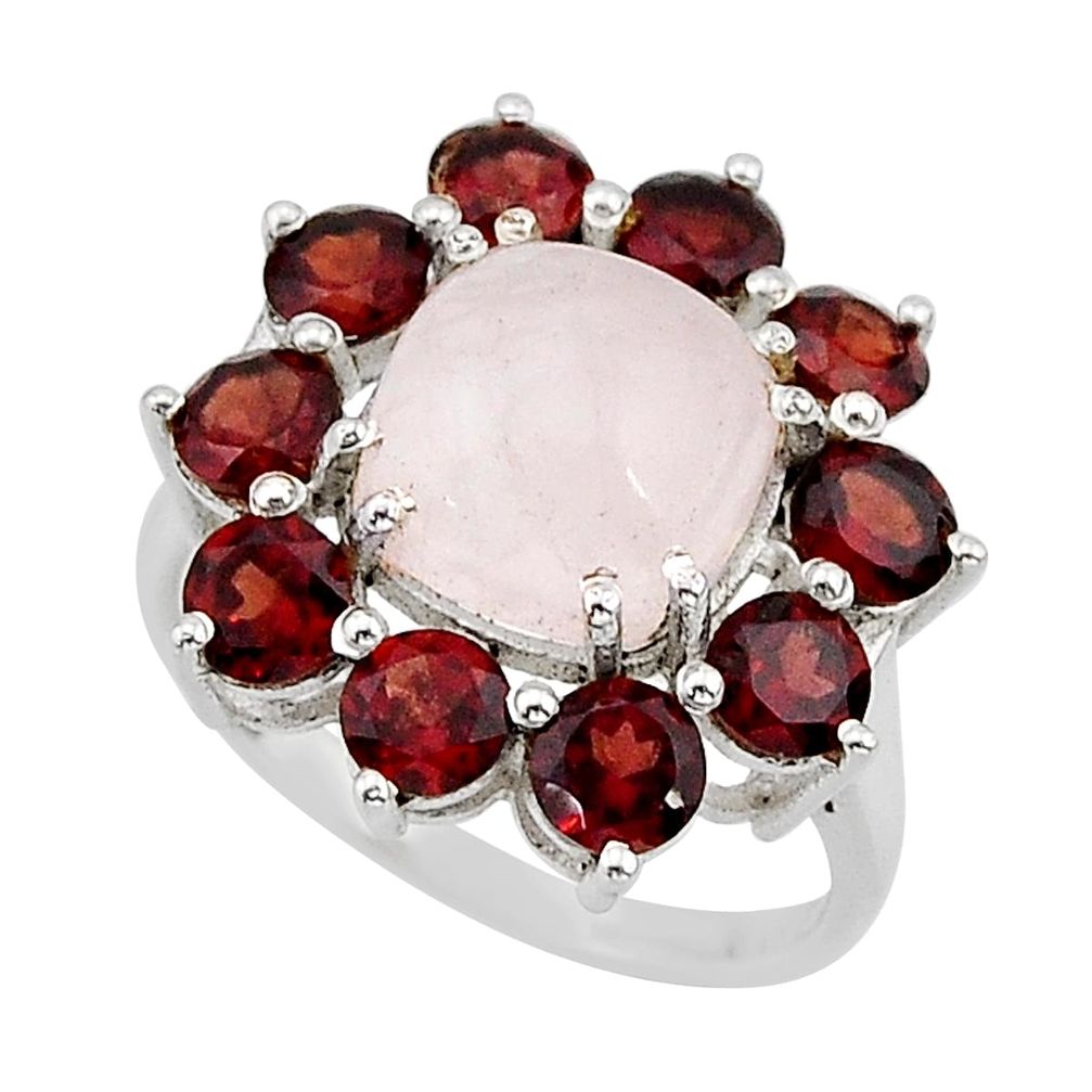8.77cts natural pink rose quartz garnet 925 sterling silver ring size 6.5 y78753