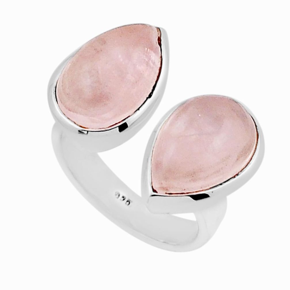 8.18cts natural pink rose quartz pear shape 925 silver adjustable ring n9618