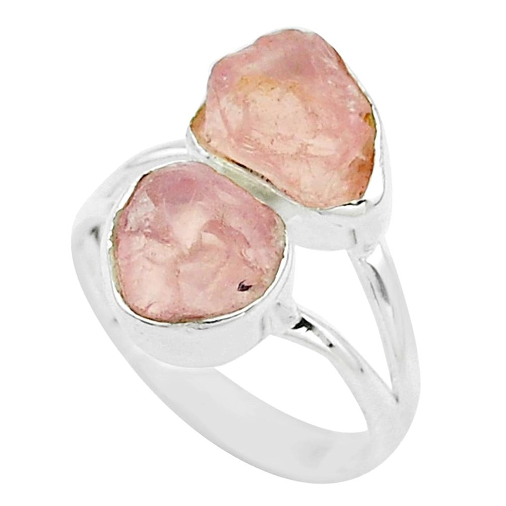 9.47cts natural pink rose quartz raw 925 sterling silver ring size 7 t52291