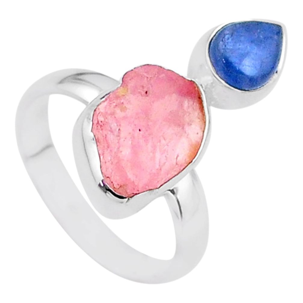 9.05cts natural pink rose quartz raw kyanite 925 silver ring size 8 t48925